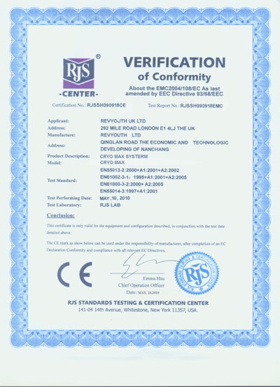 Cryomax certifikát